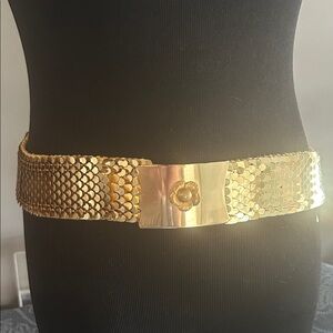 Vintage Gold Tone Metal Overlapping Fish Scales Style Stretch Belt